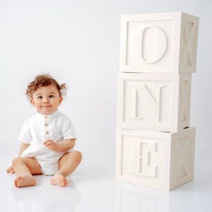 Handmade Reversible Wooden Cubes – ONE | TWO | 123 | X – Baby Photo Prop for Milestone, Birthday, Nursery & Decorative Use