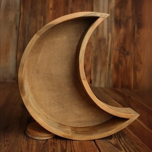 Luna de madera natural: accesorio imprescindible para fotografías de recién nacidos: accesorio rústico para fotos de bebés para sesiones fotográficas
