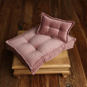 Dusty Rose Newborn Pillow Set – Velvet Baby Photography Prop – Studio Floor Cushion for Newborn & Sitter Sessions