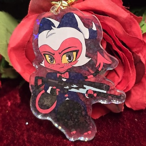 moxxie helluva holographic keychain