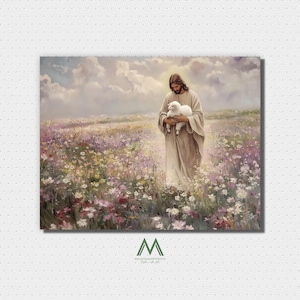 Lamb of God Printable Jesus Art, Shepherd&#39;s Care Print, Lost Lamb Painting, Christian Spring Wall Art, Living Christ Prophetic Art,Ids Print