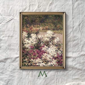 Vintage Floral Garden Art Print, Neutral Botanical Oil Painting Printable, Rustic Flower Field Wall Art, Impressionist Home Decor, M-148