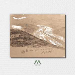 Neutral Antique Mountain Sketch Print, Vintage White and Black Drawing, Soft Beige Wall Art, Rustic Landscape Sketch Art, M-134