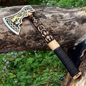 Dragon Engraved Viking Axe: Norse Decor Collectors Hatchet