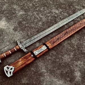 Hand Forged Damascus Steel NORTHMEN Sword, Medieval Viking Sword, Sword Of Kings, Custom Sword With Scabbard, Best Birthday & Christmas Gift