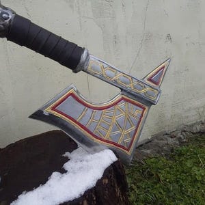 Norse Viking Battle Axe Replica: Leviathan Cosplay Prop, Runes & Wall Mount