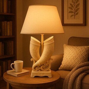 Tuskaris Handmade Elephant Tusk-Inspired Table Lamp – Elegant Ivory Resin Sculptural Light for Living Room, Bedroom, or Office Décor