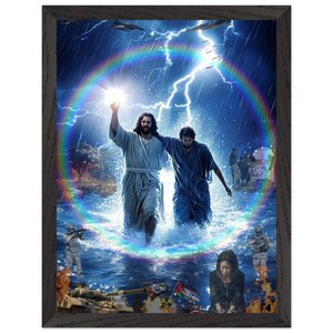 Calm in the Storm, Jesus Christ Walking on Water, Christian Bible Faith Serenity Peace | Premium Wooden Framed Poster with Matte Paper