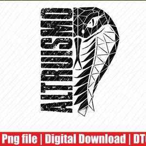 May include: A black and white graphic design featuring a stylised, geometric snake head on the right side and the vertical text ALTRUISMO in a distressed, textured font on the left side. The snake is composed of triangular shapes.