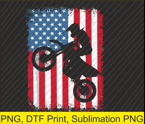 Dirt Bike American Flag Motocross Biker Men Boys Vintage USA PNG | Digital Download | DTF Print