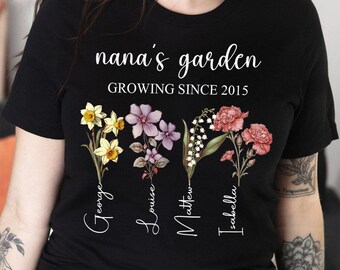 Nana&#39;s Garden Shirt With Custom Birth Flowers, Mothers Day Gift from Daughter, Grandma for Gift, Personalized Birth Month Flowers Shirt