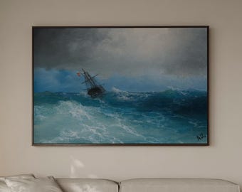 Gathering Storm by Ivan Aivazovsky Canvas Wall Art, Stormy Sea Seascape, Nautical Ocean Decor