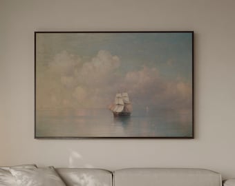 Ivan Aivazovsky Sunny Day Canvas Wall Art, Sailing Ship Seascape Painting, Coastal Nautical Ocean Decor