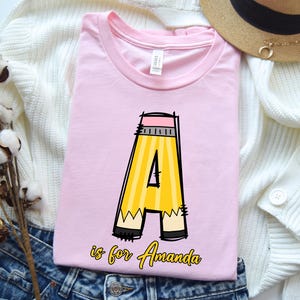 Personalized Alphabet Name Shirt, Pencil Letter Shirt, Back to School, Kindergarten Teacher Shirt, Kids Tee, Teacher Shirt, Gift For Teacher