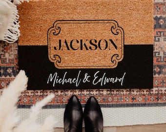 Personalized Couple Name Coir Doormat, Custom Names Welcome Mat, Wedding Housewarming Gift