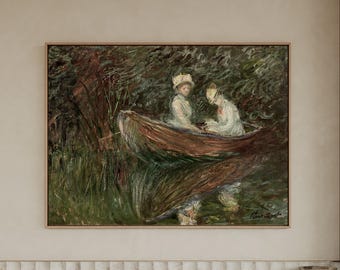 Claude Monet Deux femmes en Barque Canvas, Vintage Museum Painting, French Impressionist
