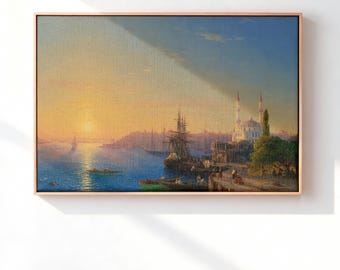 View of Constantinople by Ivan Aivazovsky Canvas Wall Art, Bosphorus Seascape Istanbul Decor