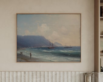 Ivan Aivazovsky Seascape Canvas, Vintage Sailboat Coastal Wall Art, Classic Ocean Painting