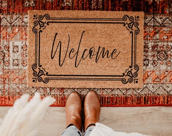 Welcome Coir Doormat, Wedding Housewarming Gift, Minimal New Home Decor