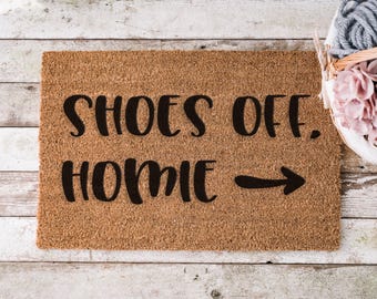 Shoes Off Home Coir Doormat, Natural Coir Welcome Mat, Modern Farmhouse Entryway Rug