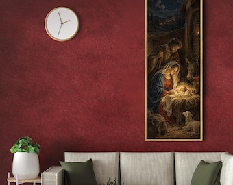 Nativity Scene Canvas Wall Art, Holy Family Christmas Painting, Christian Home Decor