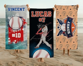 Custom Baseball Player Beach Towel, Gift for Sports Mom, Team Name & Number, Summer Gift For Sport Lover,  Kids Birthday Pool Towel