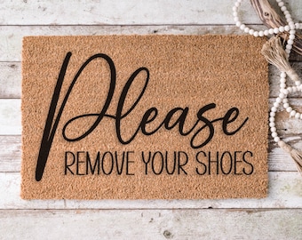 Please Remove Your Shoes Coir Doormat, Minimalist Welcome Mat, Front Door Decor, Housewarming Gift