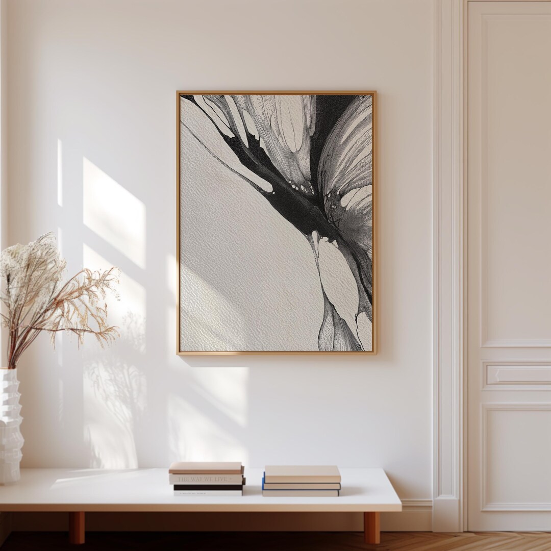 Abstract Black and White Canvas Wall Art, Minimalist Ink Flow Painting ...