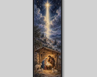 Nativity Scene Canvas Wall Art, Star of Bethlehem Painting, Christian Christmas Decor