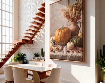 Rustic Pumpkin Canvas Art, Fall Harvest Farmhouse Decor, Autumn Still Life Printing