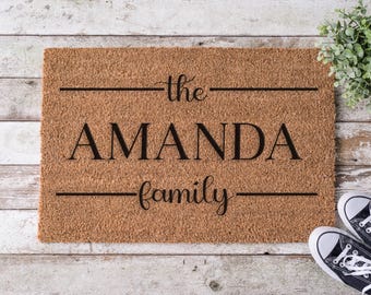 Personalized The Family Name Coir Doormat, Custom Welcome Mat for Entryway, Front Porch Door