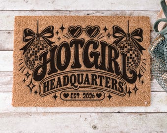 Hotgirl Headquarters Doormat, Funny Coir Welcome Mat, Girly Front Door Decor, New Home Gift