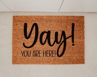 Yay You're Here Welcome Coir Door Mat, Minimalist Doormat, Modern Porch Decor, New Home Gift