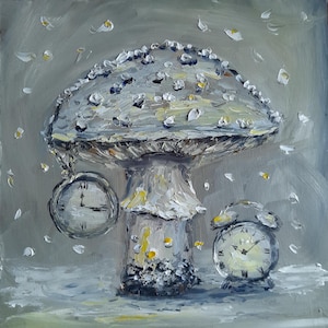 Fungo Dipinto original Dipinto quadrato a olio su cartone "Alice nel paese delle meraviglie" Arte murale Regali