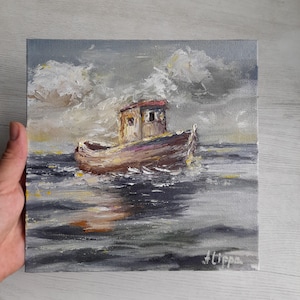 Dipinto di paesaggio marinho in barca Dipinto a olio originale Arte murale Dipinto oceano