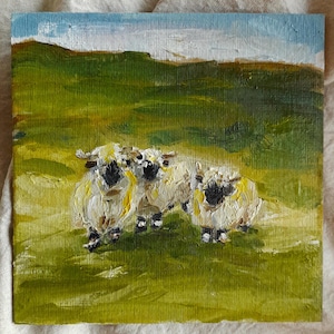 Sheep Painting Original Oil Painting  Landscape  Art, Nature Art, Meadow Painting, Semi Abstract Artwork Scottish sheep