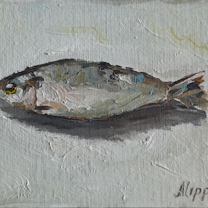 Pintura de Sardinha Sardinha Arte Original Pintura Impasto Semi Abstrata
