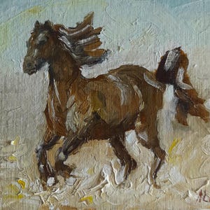Dipinto a mano con cavallo / Decorazione murale su tela a olio / Dipinto único di animali 5x7 pollici