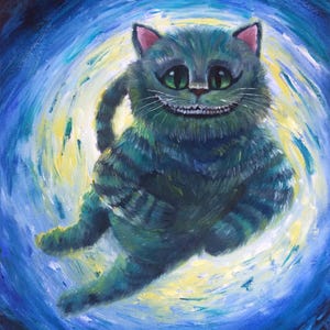 dipinto originale olio gatto del Cheshire Dipinto originale Alice nel paese delle meraviglie - Whimsical Wall Art