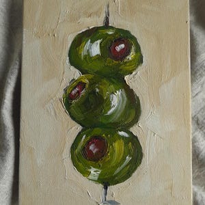 Pintura de azeitonas, arte de parede para casa, azeitonas, impasto, semi-abstrato, pintura a óleo, arte fina, cozinha, natureza morta, pintura de 6" por 8" feita sob encomenda