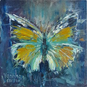 Originale dipinto a olio a farfalla colorata, arte murale, animali, decorazione per la casa, regali per la casa per lei