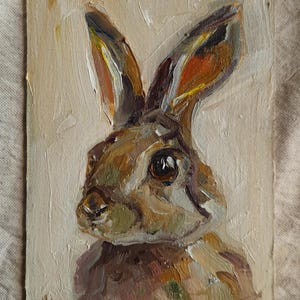 Dipinto ad olio di coniglio - Opera d'arte originale di animali, semi astratta, arte murale di coniglio testurizzata 5x7