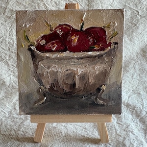 Original cherry painting, cherry wall art, kitchen decor, small painting, fruit wall art, Impasto Art  , still life cherry,  fruit wall art