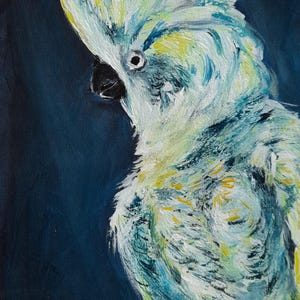 Décoration murale en acrylique perroquet oiseau - Art animalier sur carton entoilé 23,4 x 20,9 cm