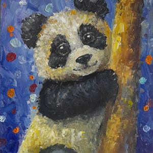 Panda Original Oil Painting On canvas board Wild Animals Canvas Fine Art Nursery Wall Art Christmas Gifts Starry Night by Vincent van Gogh
