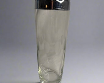 Vintage Retro Mid-Century MCM Chrome top Barware Szklany shaker do koktajli