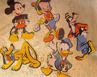 Vintage Disney Mickey Donald Duck Goofy Pluto Cartoon Character Cutout Decor