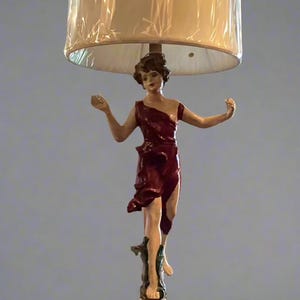Vintage Lady in Red Ceramic Table Lamp REWIRED