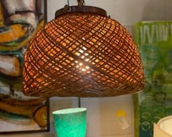 Vintage 1960's MCM Mid-Century Modern Woven Wicker Pendant Light
