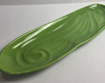 Vintage Gail Pittman USA groene keramische serveerschaal met swirlpatroon